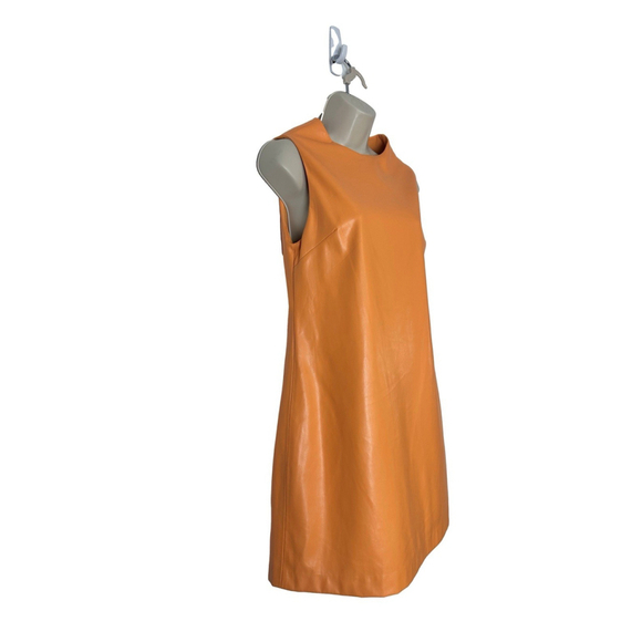 House of Harlow 1960 Vegan Faux Leather Mini Dress Large Orange Papaya $189 - Picture 4 of 12